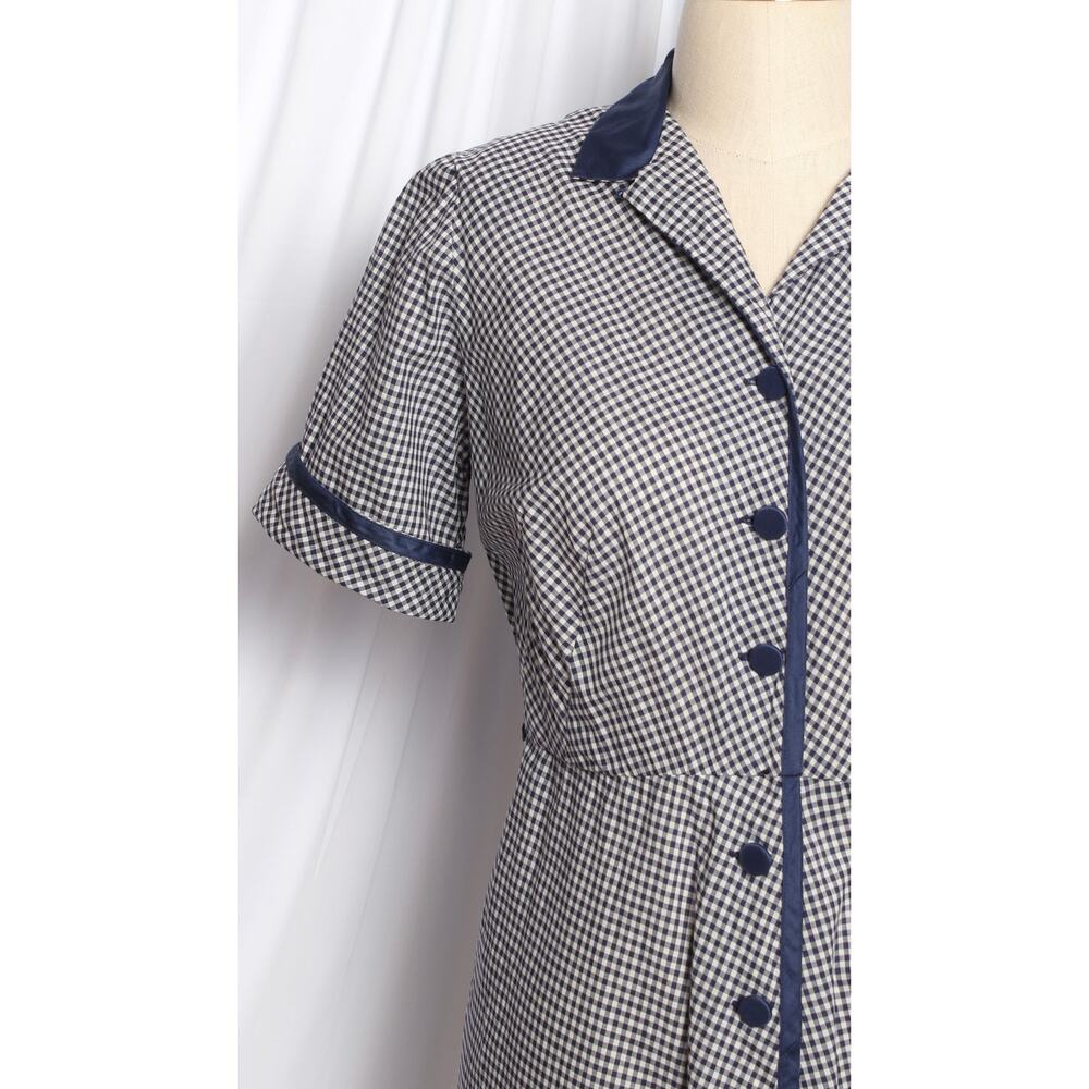 Vintage 1950s Dress 50s Blue Gingham Cotton Shirtwaist Midi Day large XL volup - Picture 6 of 8